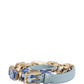Blue Leather Crystal Chain Embellished Belt