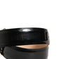 Black Leather Crystal Metal Buckle Belt
