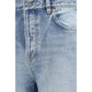 Blue Cotton Cropped Jeans