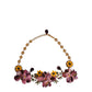 Gold Brass Mix Fiori Flowers Crystal Chain Necklace