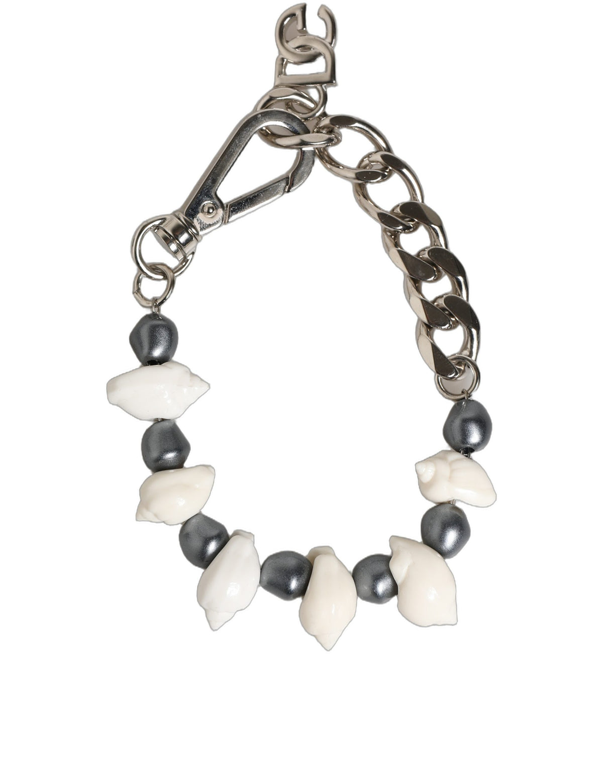 Silver Tone Brass Beaded Shell DG Logo Pendant Bracelet