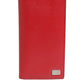 Red Dauphine Leather ID Men Card Holder Bifold Wallet