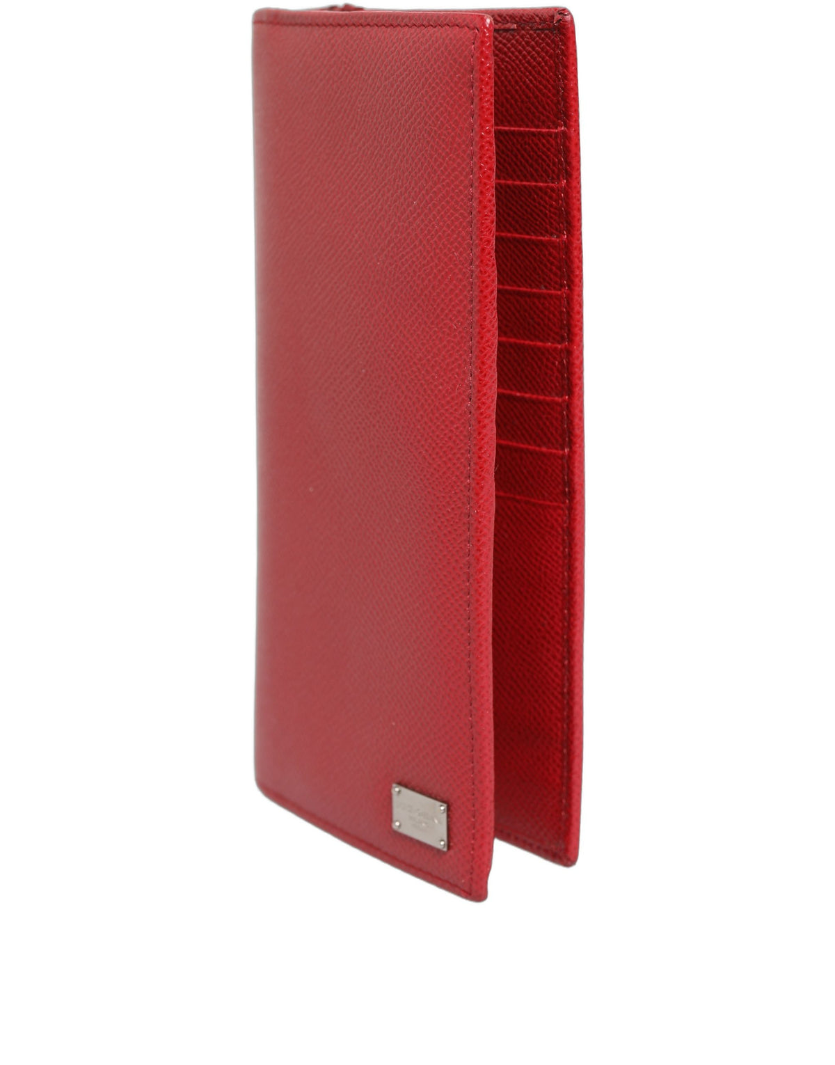 Red Dauphine Leather ID Men Card Holder Bifold Wallet