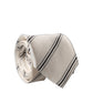 Beige Black Stripes 100% Silk Adjustable Men Necktie Tie