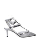 Gray Leather Stiletto Heel Sandals