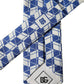 Blue White Geometric Silk Adjustable Men Tied Necktie Tie