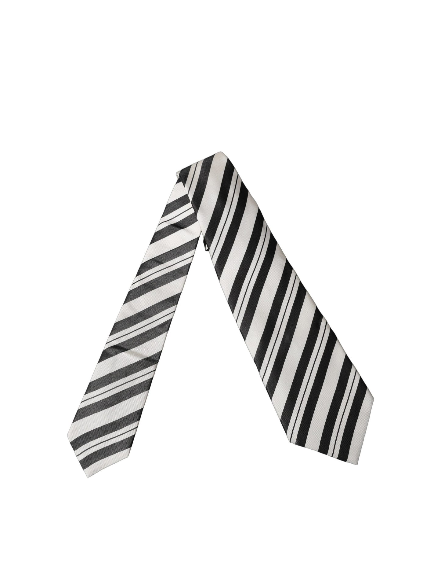 Black White Stripes Silk Adjustable Women Necktie Tie