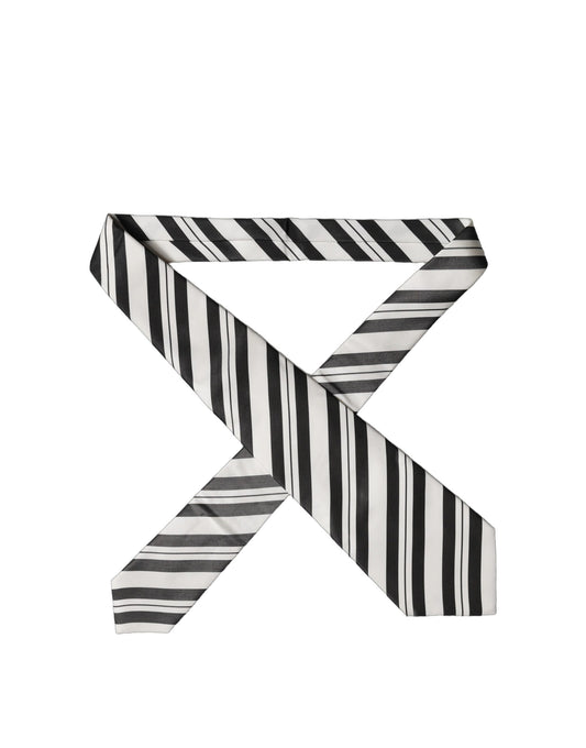Black White Stripes Silk Adjustable Women Necktie Tie