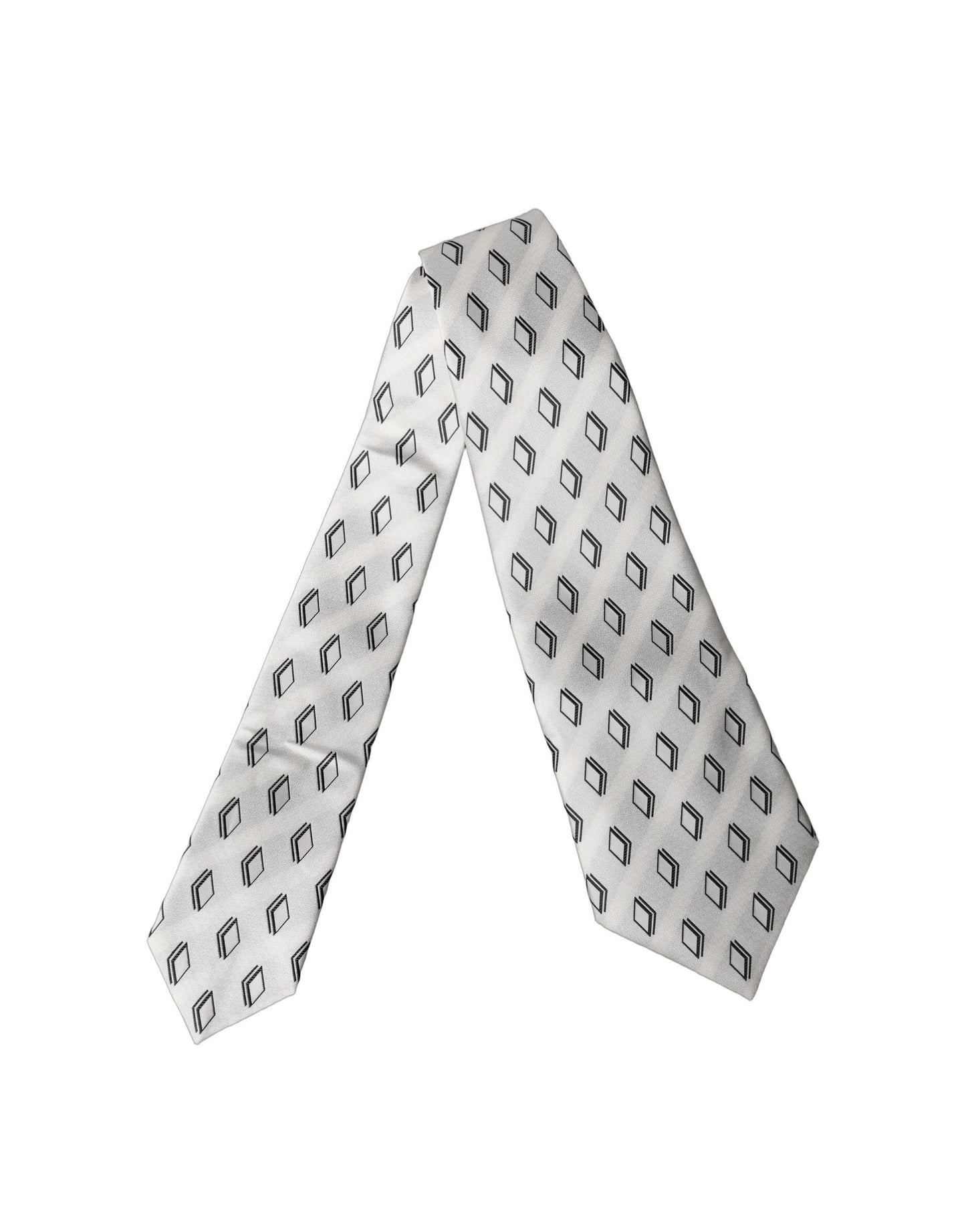 White Patterned Silk Adjustable Women Tied Necktie Tie