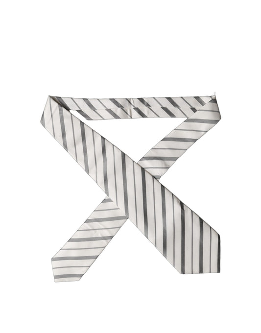 Black White Stripes Silk Adjustable Women Necktie Tie