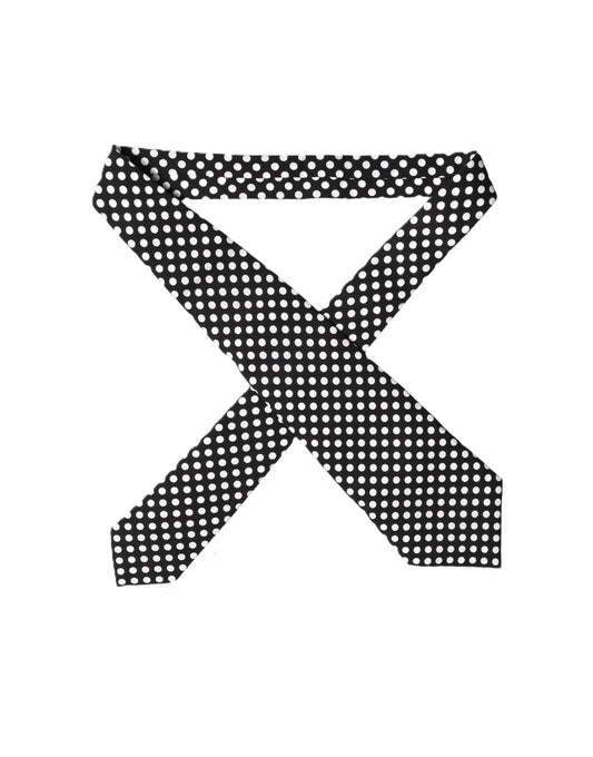 Black White Polka Dot Silk Adjustable Women Necktie Tie