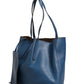 Leather Navy Blue Shopping Tote