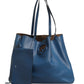 Leather Navy Blue Shopping Tote