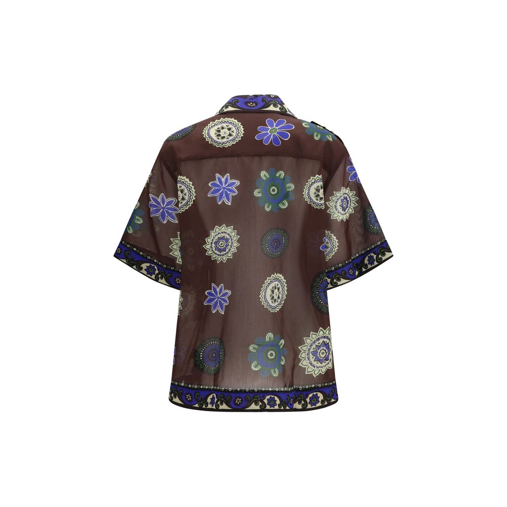 Brown Ramie Pattern Shirt