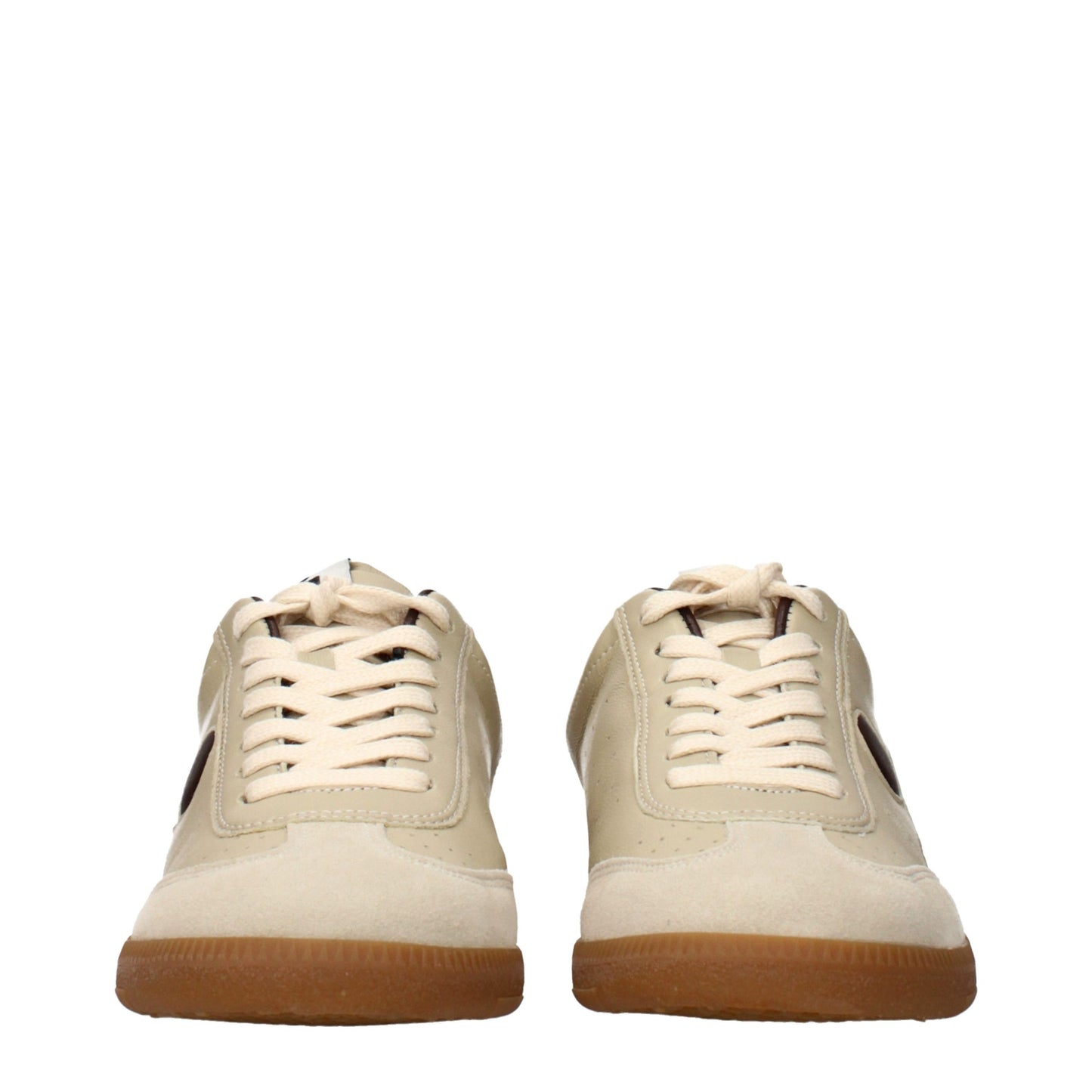 Beige Leather Low Top Sneakers