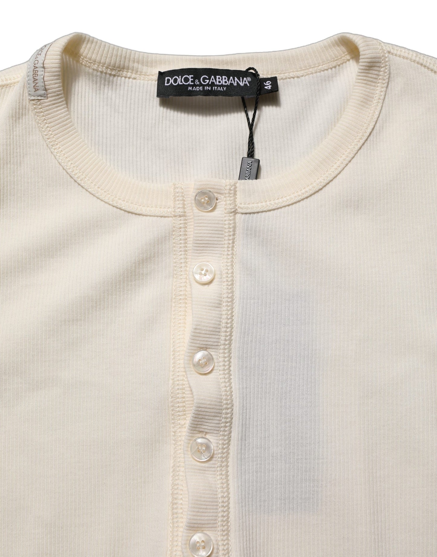 White Long Sleeves Henley Pullover Sweater