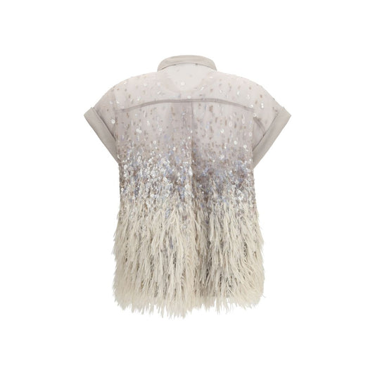 Beige Silk Shortsleeve Shirt