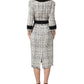Black White Tweed Sheath A-line Midi Dress