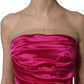 Hot Pink Ruched Satin Strapless Gown Dress