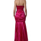 Hot Pink Ruched Satin Strapless Gown Dress