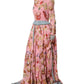 Light Pink Bread Print Pleated Maxi Dress