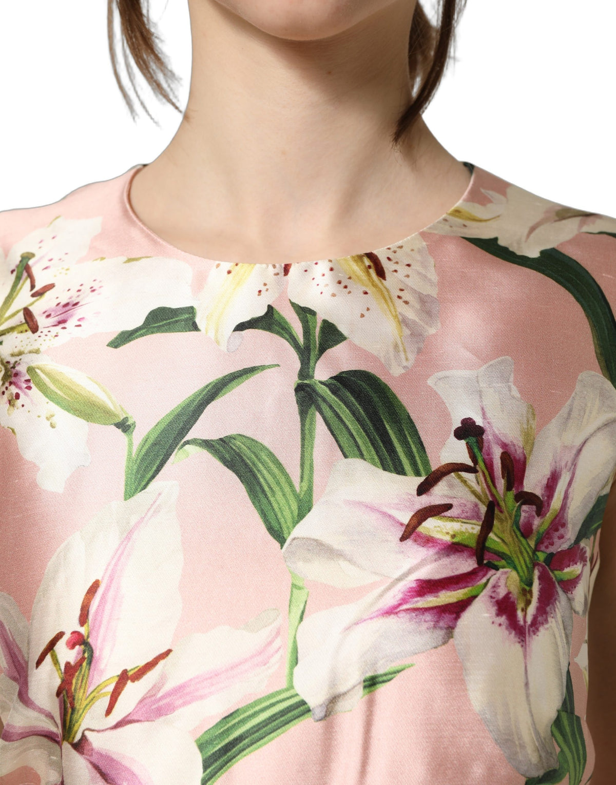 Light Pink LilyPrint Sleeveless Sheath Dress