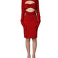 Red Cut Out Bodycon Long Sleeves Sheath Glove Dress