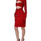 Red Cut Out Bodycon Long Sleeves Sheath Glove Dress