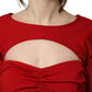 Red Cut Out Bodycon Long Sleeves Sheath Glove Dress