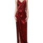 Red Leopard Draped Sleeveless Maxi Dress