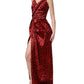 Red Leopard Draped Sleeveless Maxi Dress