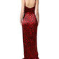 Red Leopard Draped Sleeveless Maxi Dress