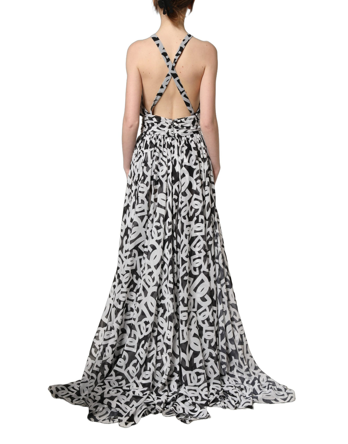 Black White Logo Sleeveless Floor Length Maxi Dress