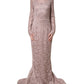 Pink Lace Long Sleeves Evening Gown Dress