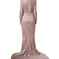 Pink Lace Long Sleeves Evening Gown Dress