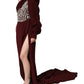 Maroon Crystal One Shoulder EveningGown Dress