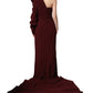 Maroon Crystal One Shoulder EveningGown Dress