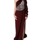 Maroon Crystal One Shoulder EveningGown Dress