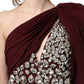 Maroon Crystal One Shoulder EveningGown Dress