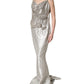 Silver Crystal Embellished EveningGown Dress
