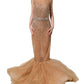 Brown Crystal Embellished Mermaid Gown Dress
