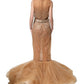 Brown Crystal Embellished Mermaid Gown Dress