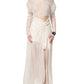 White Silk Sheer Draped Long Gown Dress