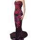Purple Silk Crystal Strapless Floor Length Gown Dress
