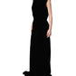 Black Viscose Velvet Floor Length Gown Dress