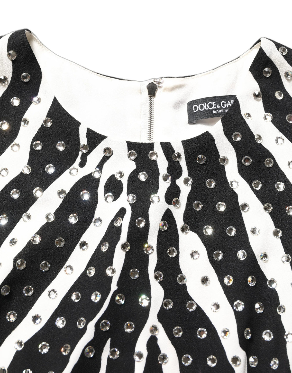 Black White Zebra Crystal Embellished Dress