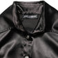 Black Satin Long Puff Sleeves Pleated Dress