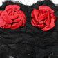 Black Strapless Red Rose Sequined Midi Dress