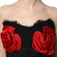 Black Strapless Red Rose Sequined Midi Dress