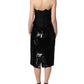 Black Strapless Red Rose Sequined Midi Dress